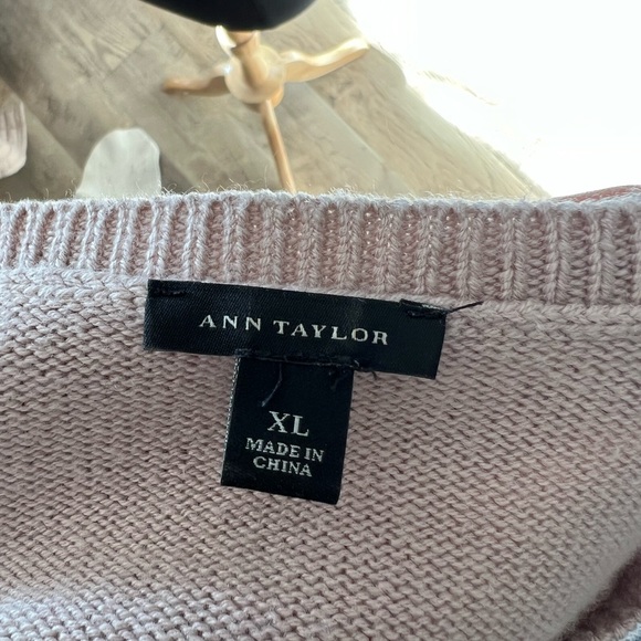 ANN TAYLOR beige crew neck sweater with side zip - Picture 2 of 4